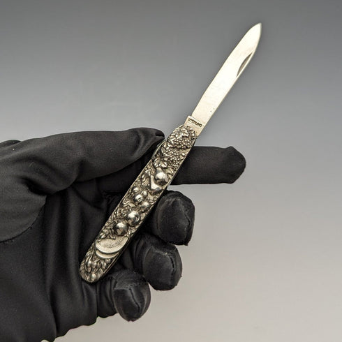 20 世紀初美國古董純銀水果刀與鎬浮雕雕刻