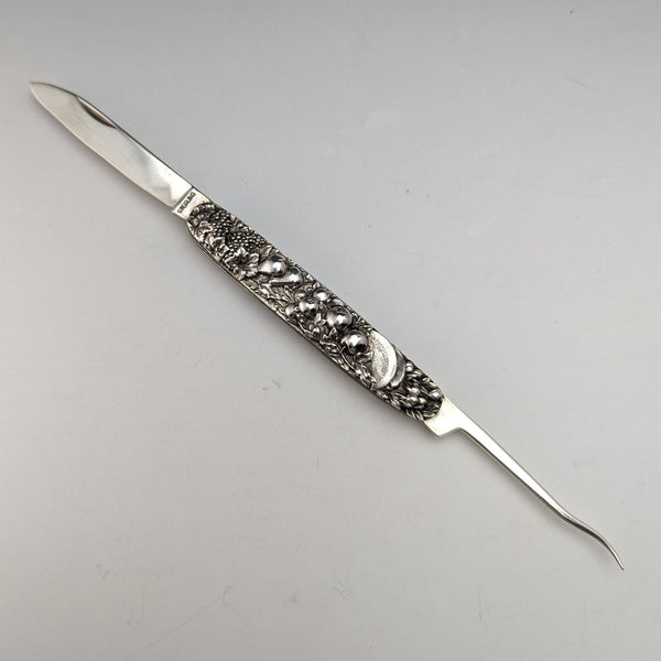 Early 20th Century American Antique Sterling Silver Fruit Knife & Pick Relief Engraving