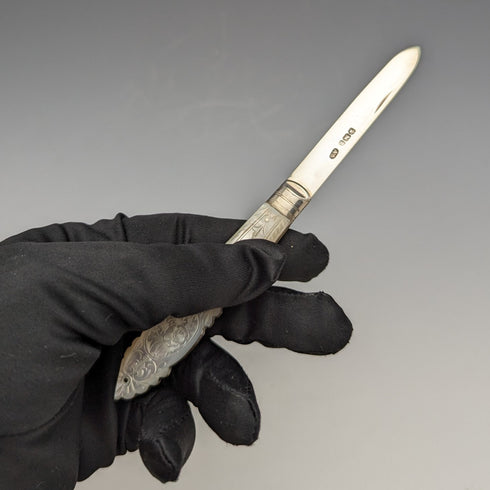 1893 年英國古董白色珍珠柄純銀刀片小刀,裝在 Arthur Worral Staniforth 盒中
