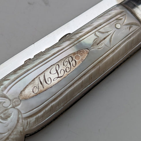 1893 年英國古董白色珍珠柄純銀刀片小刀,裝在 Arthur Worral Staniforth 盒中