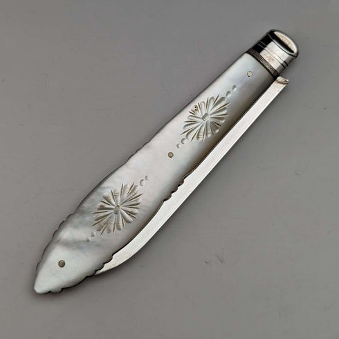 1890 年英國古董白色珍珠柄純銀刀片小刀,裝在 Thomas Marples 盒中