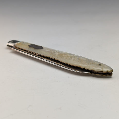 1890 年英國古董白色珍珠柄純銀刀片小刀,裝在 Thomas Marples 盒中