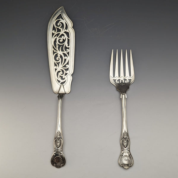 Late 19th century British antique silver plate fish server set