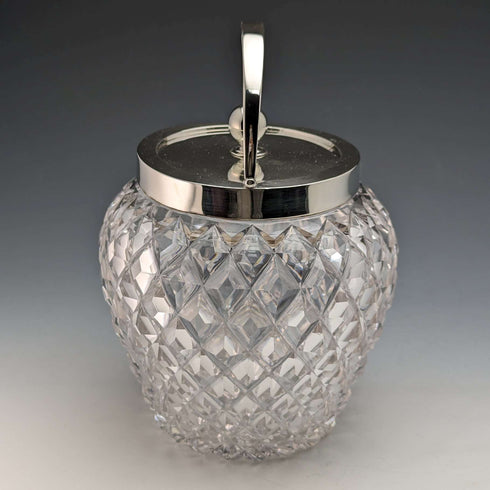 1912年 英国アンティーク カットガラス ビスケットバレル 純銀蓋 Goldsmiths & Silversmiths