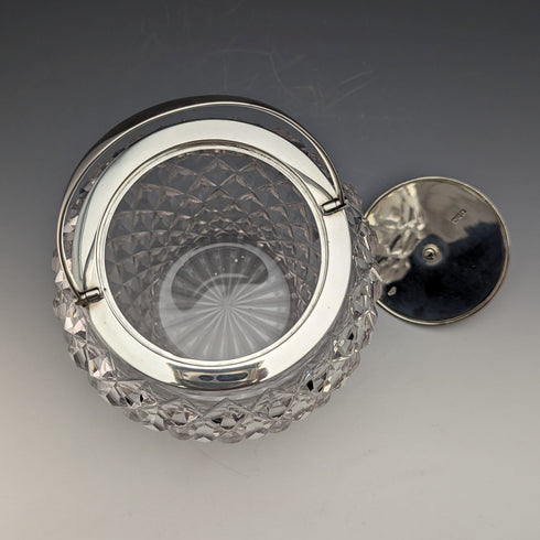 1912 年英國古董切割玻璃餅乾桶純銀蓋 Goldsmiths & Silversmiths