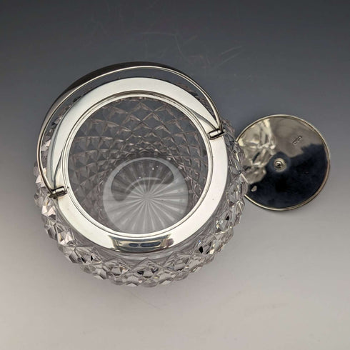 1912年 英国アンティーク カットガラス ビスケットバレル 純銀蓋 Goldsmiths & Silversmiths