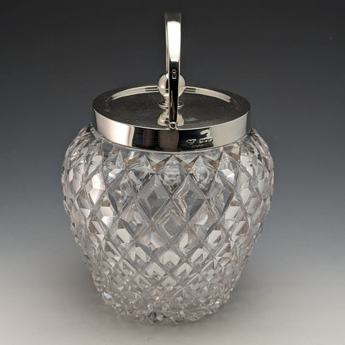 1912 年英國古董切割玻璃餅乾桶純銀蓋 Goldsmiths & Silversmiths