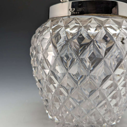 1912年 英国アンティーク カットガラス ビスケットバレル 純銀蓋 Goldsmiths & Silversmiths