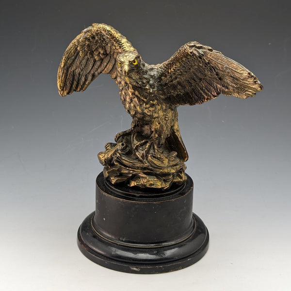 Vintage Gold Plated Eagle Figurine Wooden Base