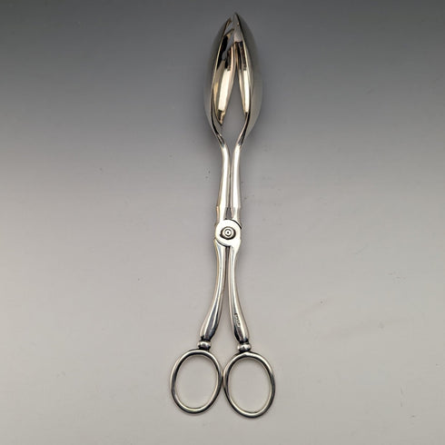 British antique silver plated salad tongs