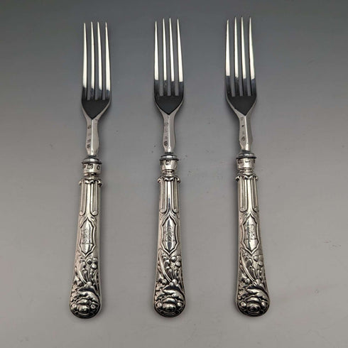 1830 年英國古董純銀手柄叉子 3 件套 John Rodgers & Sons