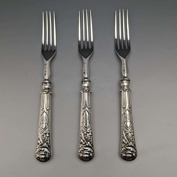1830 年英國古董純銀手柄叉子 3 件套 John Rodgers & Sons