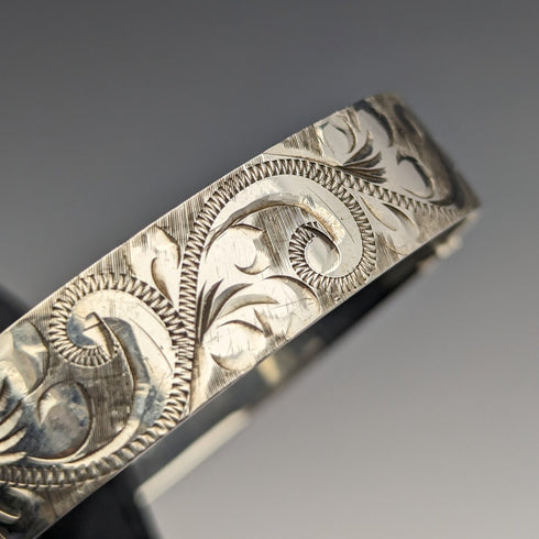 1975年 英国ヴィンテージ 純銀製 彫刻ブレスレット 26g Bracelon Ltd