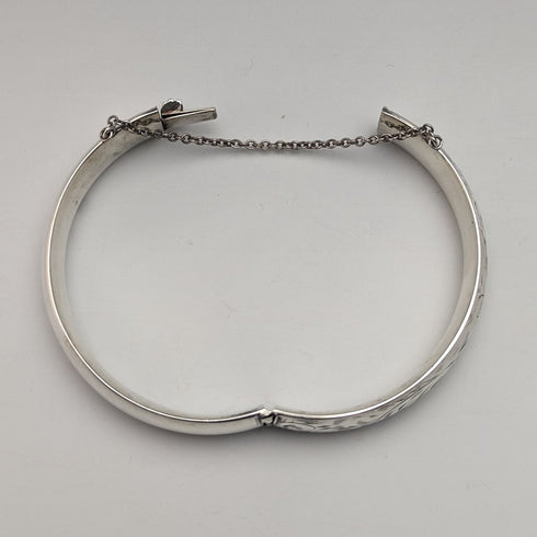 米国ヴィンテージ 純銀製製 花彫刻ブレスレット 20g Wyanco Ronald J Harrisburg