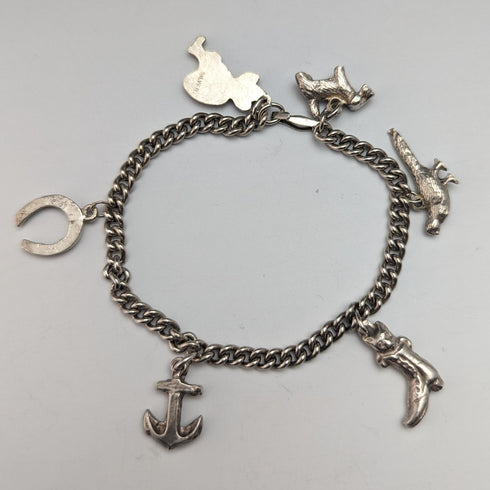 英国ヴィンテージ 純銀製 チャームブレスレット 23g