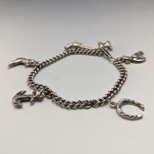 英国ヴィンテージ 純銀製 チャームブレスレット 23g