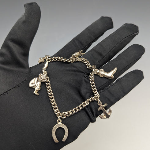 英国ヴィンテージ 純銀製 チャームブレスレット 23g