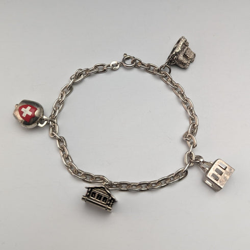 英国ヴィンテージ 純銀製 チャームブレスレット 19g