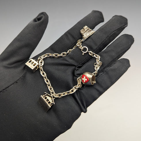 英国ヴィンテージ 純銀製 チャームブレスレット 19g