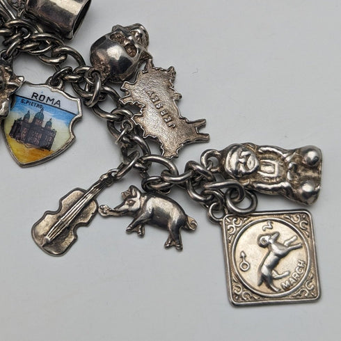 英国ヴィンテージ 純銀製 チャームブレスレット 79g