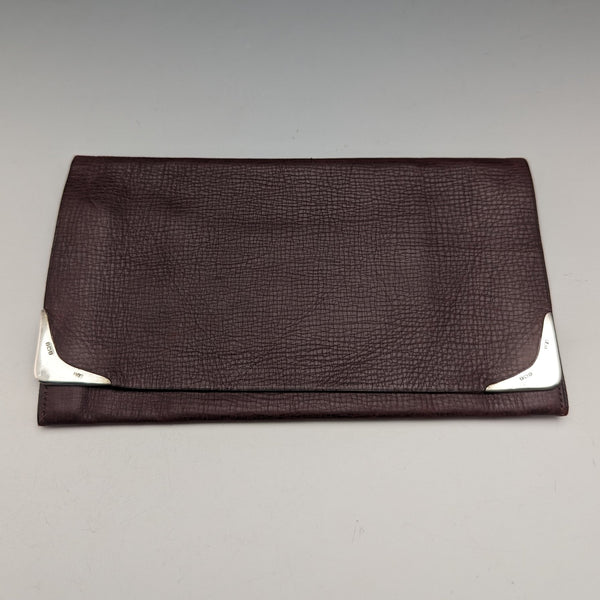 1933 British Vintage Sterling Silver Decoration Leather Wallet Long Wallet B&T