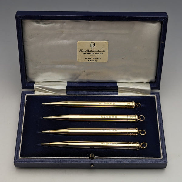 British Vintage Yard O' Red Rolled Gold Propelled Pencil Set of 4 Boxed