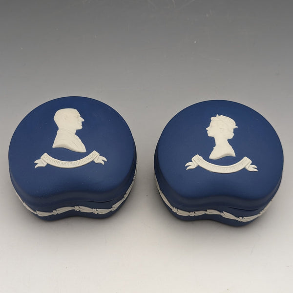 1977 Wedgwood Queen Elizabeth Jubilee Candy Box Pair Royal Blue