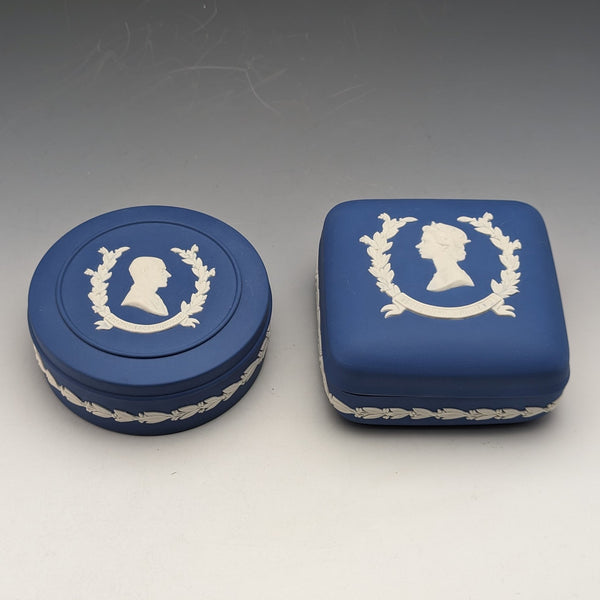 1977 Wedgwood Queen Elizabeth Jubilee Candy Box Pair Royal Blue