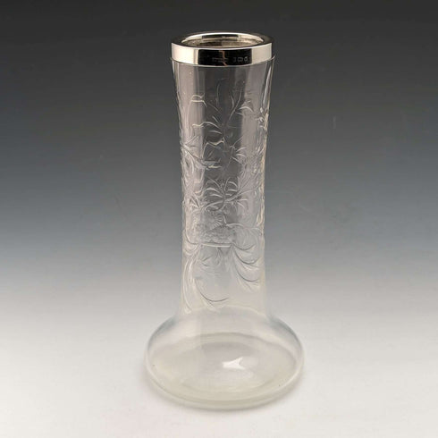 1901 年英國古董純銀裝飾蝕刻玻璃花瓶約翰遜德班