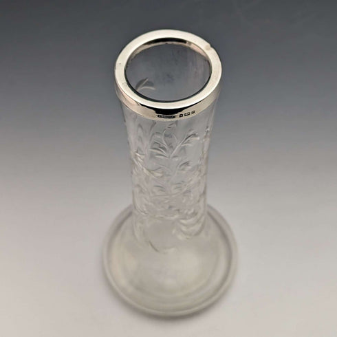1901 年英國古董純銀裝飾蝕刻玻璃花瓶約翰遜德班