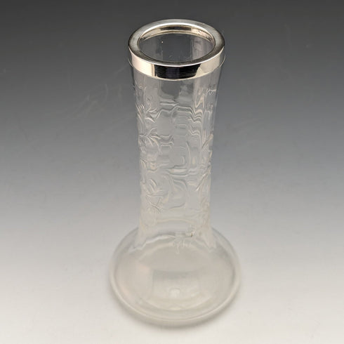 1901 British Antique Sterling Silver Decorated Etched Glass Vase Johnson Durban