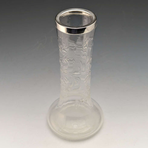 1901 年英國古董純銀裝飾蝕刻玻璃花瓶約翰遜德班