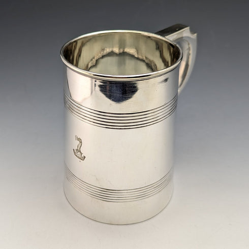 British Antique Silver Plated Glass Bottom Mug