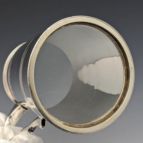 British Antique Silver Plated Glass Bottom Mug