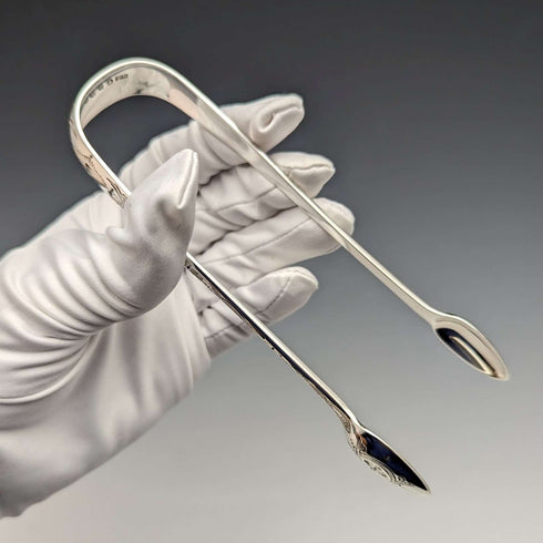 1871 British Antique Sterling Silver Sugar Tongs 41g Scotland R Stewart