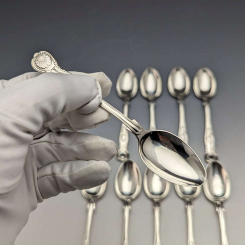 1914 British Antique Sterling Silver Tea Spoons Set of 10 152g Mappin & Webb