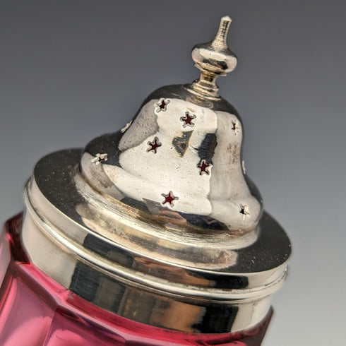 英国アンティーク クランベリーカットガラス &シルバープレート スパイス入れ