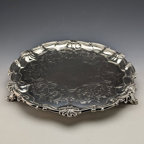 1861 年英國古董純銀 Salva 卡托盤直徑 23 公分 358 克 Edward & John Barnard