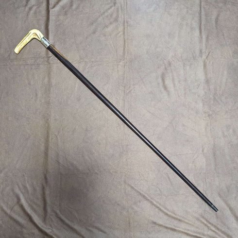 約 1900 年英國古董男士手杖純銀裝飾鹿角手柄棕色軸 85.5 厘米