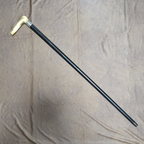 1894 年英國古董男士手杖純銀裝飾鹿角手柄黑軸 84 厘米