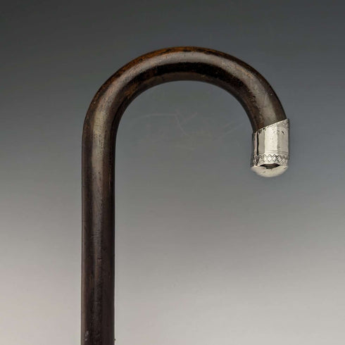 1931 British Vintage Men's Cane, Sterling Silver Decoration, Brown Shaft, 92cm