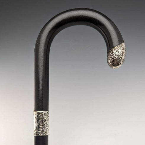 1921 British Antique Men's Cane Sterling Silver Decoration Black Shaft 92cm