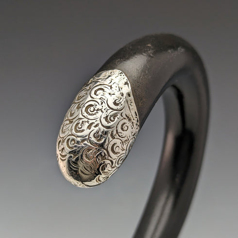 1921 British Antique Men's Cane Sterling Silver Decoration Black Shaft 92cm