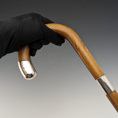 1926 年英國復古男式手杖純銀裝飾木紋棕色軸 92.5 厘米