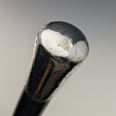 1920 年英國古董男士手杖純銀雕刻圓柄黑軸 91.5 厘米