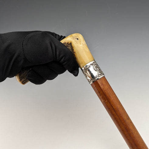 19世紀後半 英国アンティーク ホースメジャー付きステッキ アントラーハンドル ブラウンシャフト 92cm