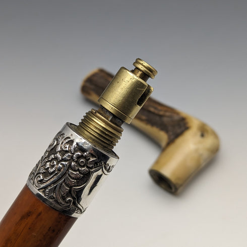 19世紀後半 英国アンティーク ホースメジャー付きステッキ アントラーハンドル ブラウンシャフト 92cm