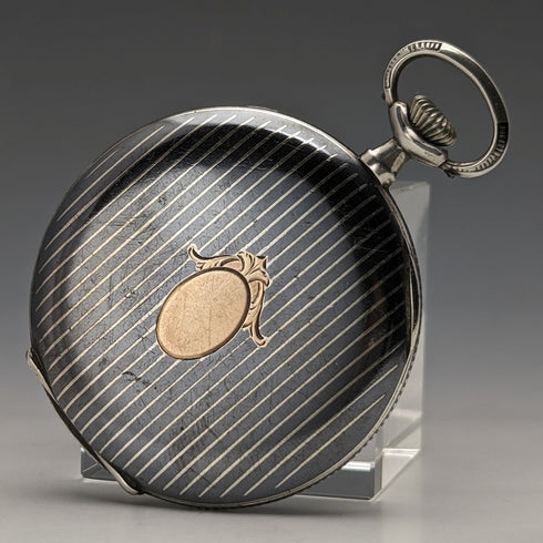 大約 1920 年古董瑞士 Escasany 懷錶 Niero 裝飾銀側薄錶殼 工作狀況良好