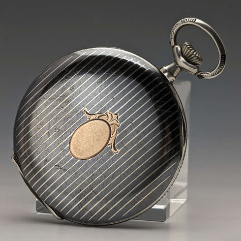Circa 1920 Antique Swiss Escasany pocket watch Niero decoration silver side thin case Good working condition
