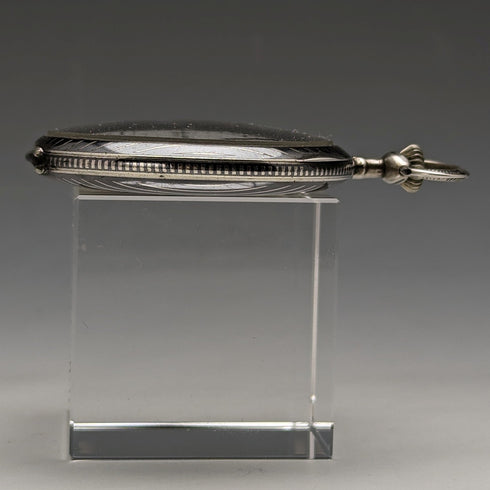 大約 1920 年古董瑞士 Escasany 懷錶 Niero 裝飾銀側薄錶殼 工作狀況良好